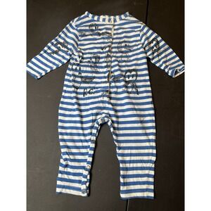 bobo choses 3-6 M Striped Blue And White Jumper Romper With Sketched Birds